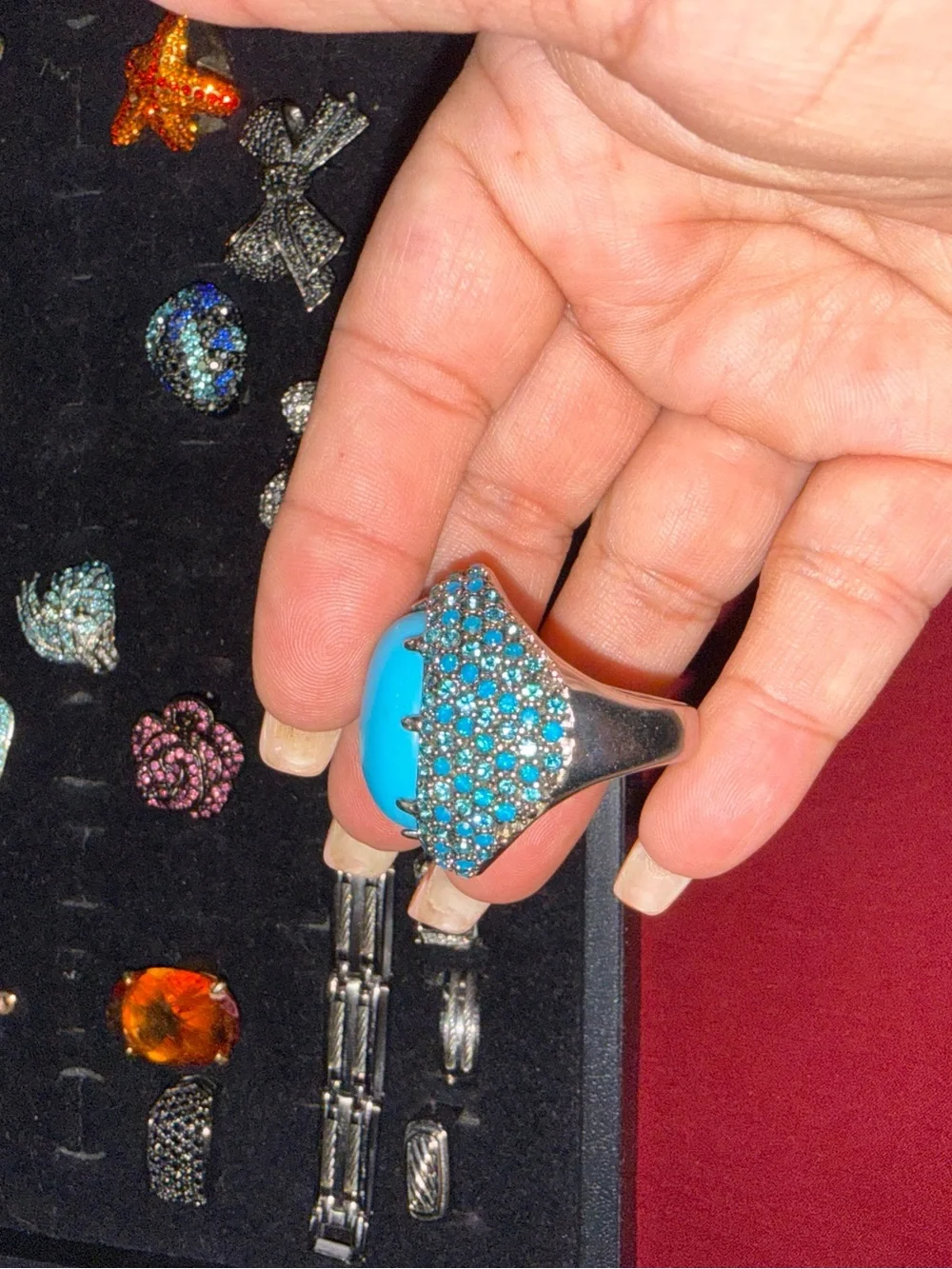 Park Lane Eva Ring Bright Turquoise Oval Halo Ring